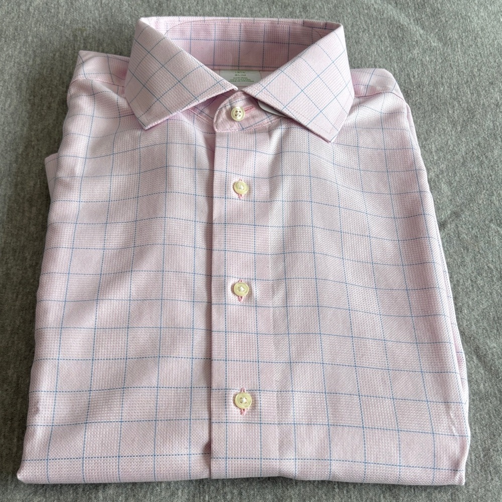 NWT Brooks Brothers Pink Blue Check Long Sleeve Dress Shirt Size 16 32/33 Slim - Picture 3 of 5